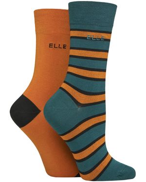 Elle 2 Pack Ladies Striped And Plain Bamboo Socks - Blue