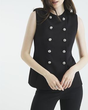 River Island Waistcoat Sleeveless Button - Black