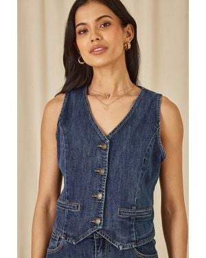 Yumi' Denim Stretch Waistcoat - Blue