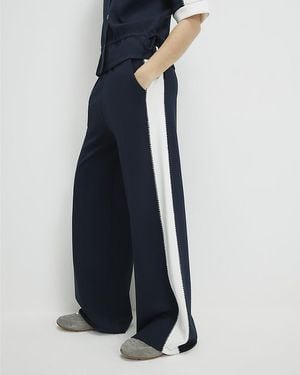 River Island Wide Leg Trousers Colour Blocked Viscose - Blue