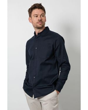 MAINE Long Sleeve Linen Blend Shirt Cotton - Blue