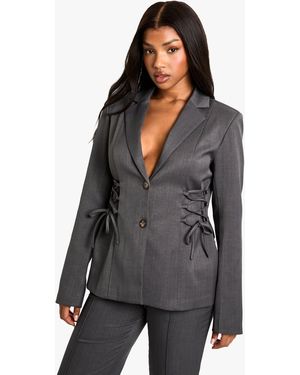 Boohoo Woven Tailored Lace Up Blazer - Black
