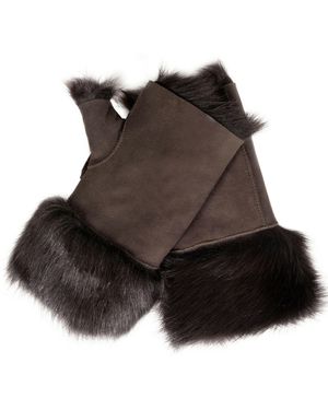 Infinity Leather Shearling Mittens Fingerless Cuffs Toscana Suede Sheepskin Fur - Black