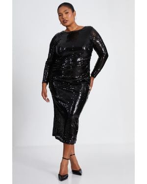 Quiz Curve Sequin Midaxi Dress Material_Polyester - Black