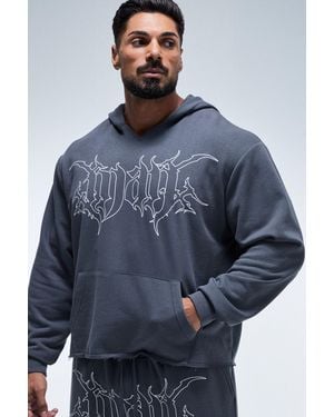 BoohooMAN Active Boxy V-Neck Hoodie - Blue