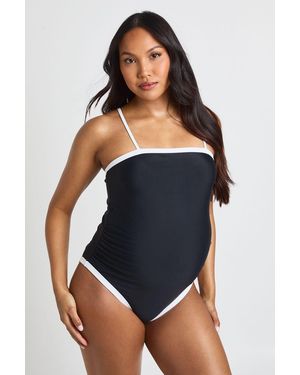 Boohoo Maternity Contrast Square Neck Swimsuit - Blue