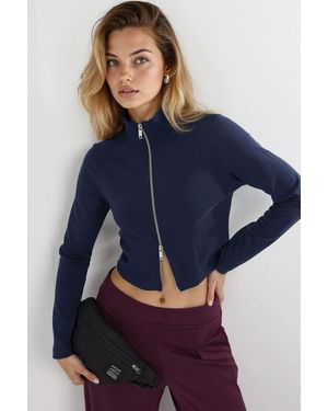Busem Aangesloten Gebreide Jas Met Rits Sluiting - Blauw