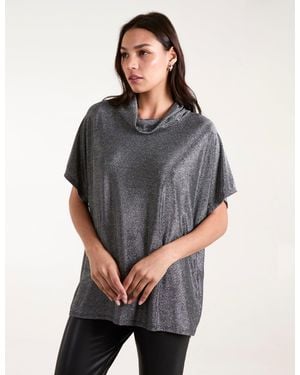 Blue Vanilla Roll Neck Oversize Lurex Top - Grey