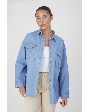 Brave Soul 'Sarah' Long Sleeve Chambray Shirt - Blue