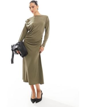 French Connection Slash Neck Slinky Jersey Midi Dress - Green