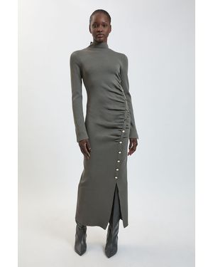 Karen Millen Asymmetric Fastening Viscose Knitted Dress - Grey