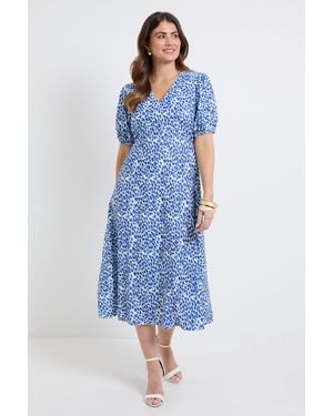 Wallis Polka Dot Ruched Midi Dress - Blue