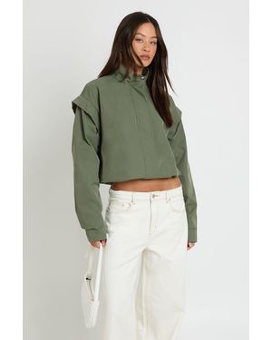 Boohoo Tall Shoulder Detail Funnel Neck Jacket - Green
