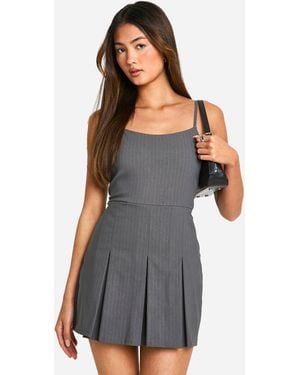 Boohoo Pinstripe Tennis Skort Playsuit - Grey