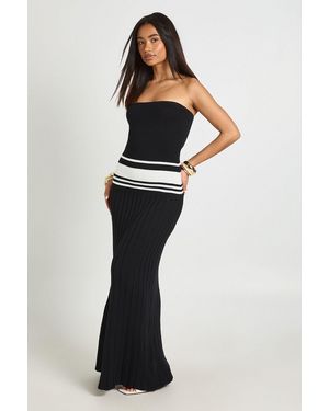 Boohoo Stripe Rib Knit Bandeau Dress - Black