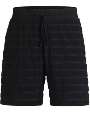 HUGO Cotton Striped Relaxed Fit Casual Shorts - Black