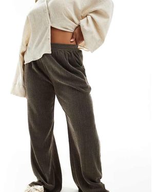 ASOS Design Textured Wide Leg Trouser - Brown
