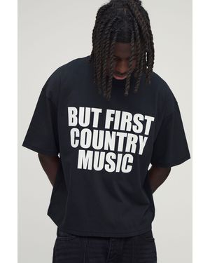 BoohooMAN Oversized Boxy Country Slogan Heavyweight T-Shirt - Black