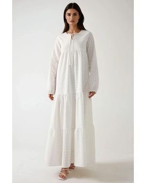 Hiccup Textured Maxi Dress With Crew Neck - White