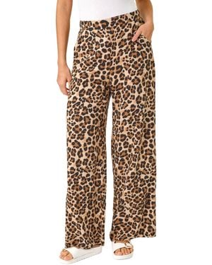 Roman Animal Print Wide Leg Trouser - Natural