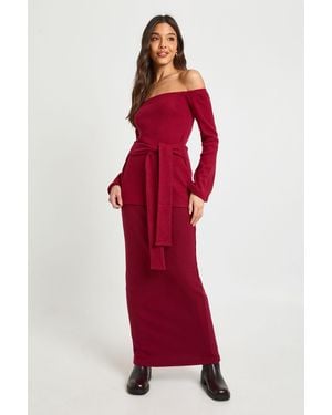 Boohoo Brushed Rib Maxi Skirt - Red