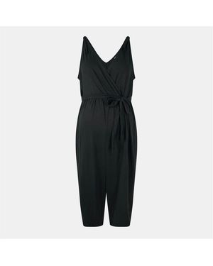 Mama.licious V-Neck Sleeveless Solid Patterned Wrap Jumpsuit - Black