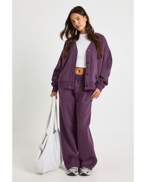 Boohoo Button Through Cardigan Sweatshirt And Straight Leg Jogger Tracksuit - Purple