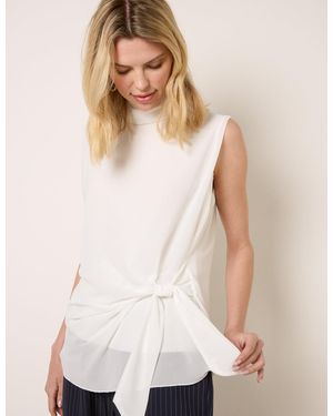 Blue Vanilla Sleeveless Cowl Tie Front Chiffon Blouse - White