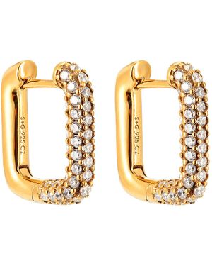 SEOL + GOLD 18Ct Plate Cz Large Rectangle Hoops - Metallic