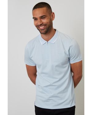 Threadbare Light Birdseye Collar Quarter Zip Polo Shirt - White