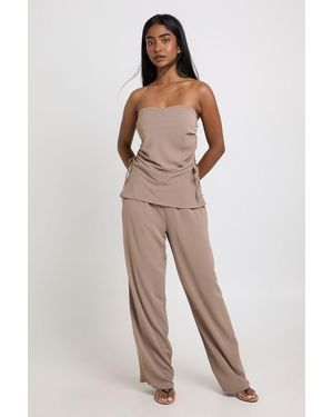 Boohoo Bandeau Ruched Top And Trouser Co-Ord - Brown
