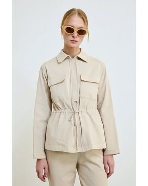 GUSTO Belted Jacket With Pockets - Natural
