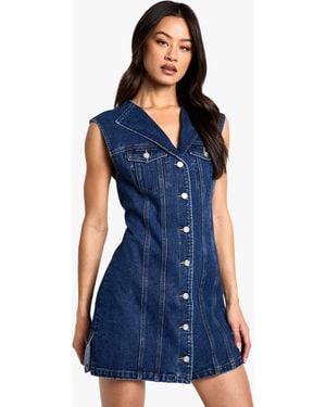 Boohoo Tall Sleeveless Fitted Denim Mini Dress - Blue
