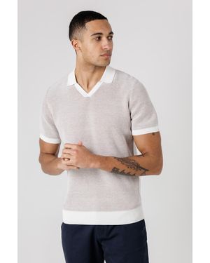 Kensington Eastside Cotton Short Sleeve V-Neck Polo Shirt - White