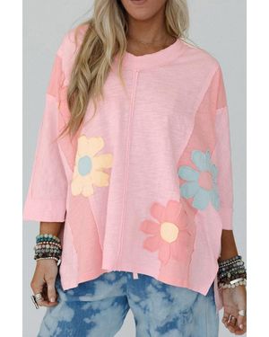 Azura Exchange Floral Patchwork Top - Pink