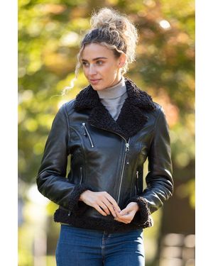 Ashwood Leather '2418' Ladies Biker Jacket With Faux Fur - Black