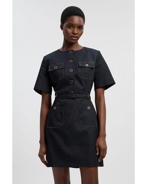Karen Millen Petite Tailored Denim Belted Mini Dress - Black
