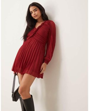 ASOS Twist Detail Wrap Front Pleated Mini Dress - Red
