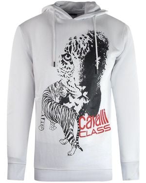 Roberto Cavalli Large Tiger Logo Hoodie Cotton - Grey