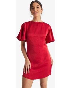 Boohoo Tie Back Angel Sleeve Mini Dress - Red