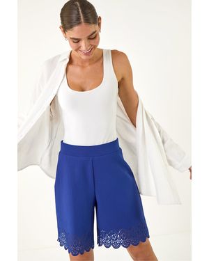 Roman Laser Cut Hem Shorts - Blue