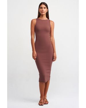 Dilvin Cotton Elastane Maxi Dress - Red