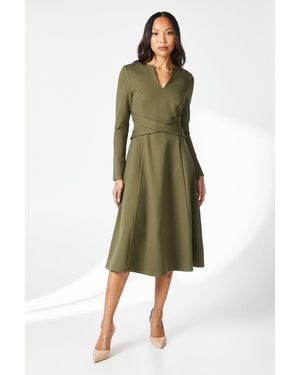 PRINCIPLES Waist Detail Ponte Midi Dress - Green