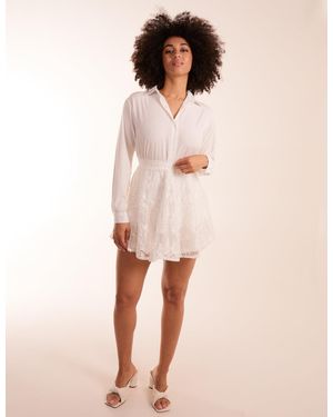 Blue Vanilla Embroidered Mesh Skirt - Natural
