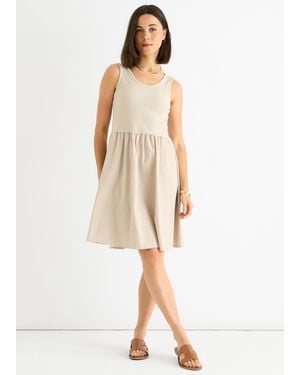 Gini London Beige Katoenen Ribtop Skater Mini-jurk - Wit