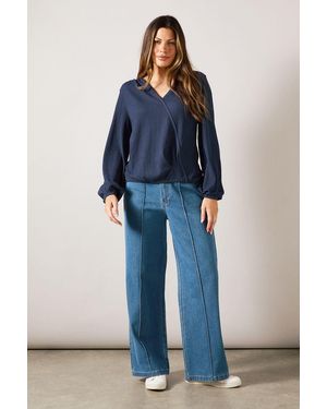 Wallis Textured Jersey Wrap Top - Blue