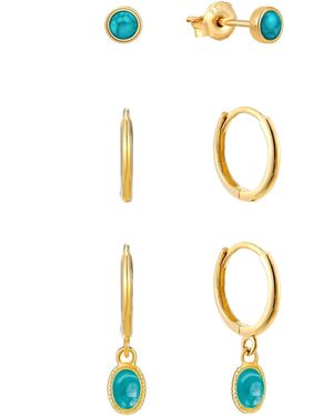 The Jewellery Stockroom Plated Set Of 3 Dropper Hoops And Stud Earrings - Blue