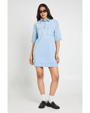 Boohoo Tall Short Sleeve Denim Dress - Blue