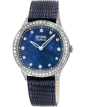 Gevril Morcote Swiss Diamond Mop, Genuine Italian Leather Watch - Blue