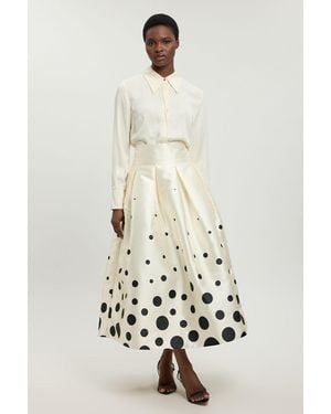 Karen Millen Petite Spot Border Woven Twill Prom Skirt - Natural
